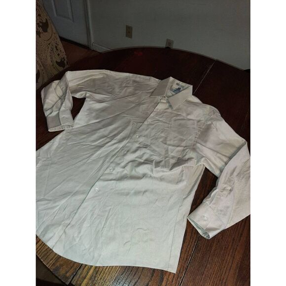 16.5 32/33 Van Heusen Pique Fitted Cream Long Sleeve Button Front Dress Shirt - Picture 1 of 3